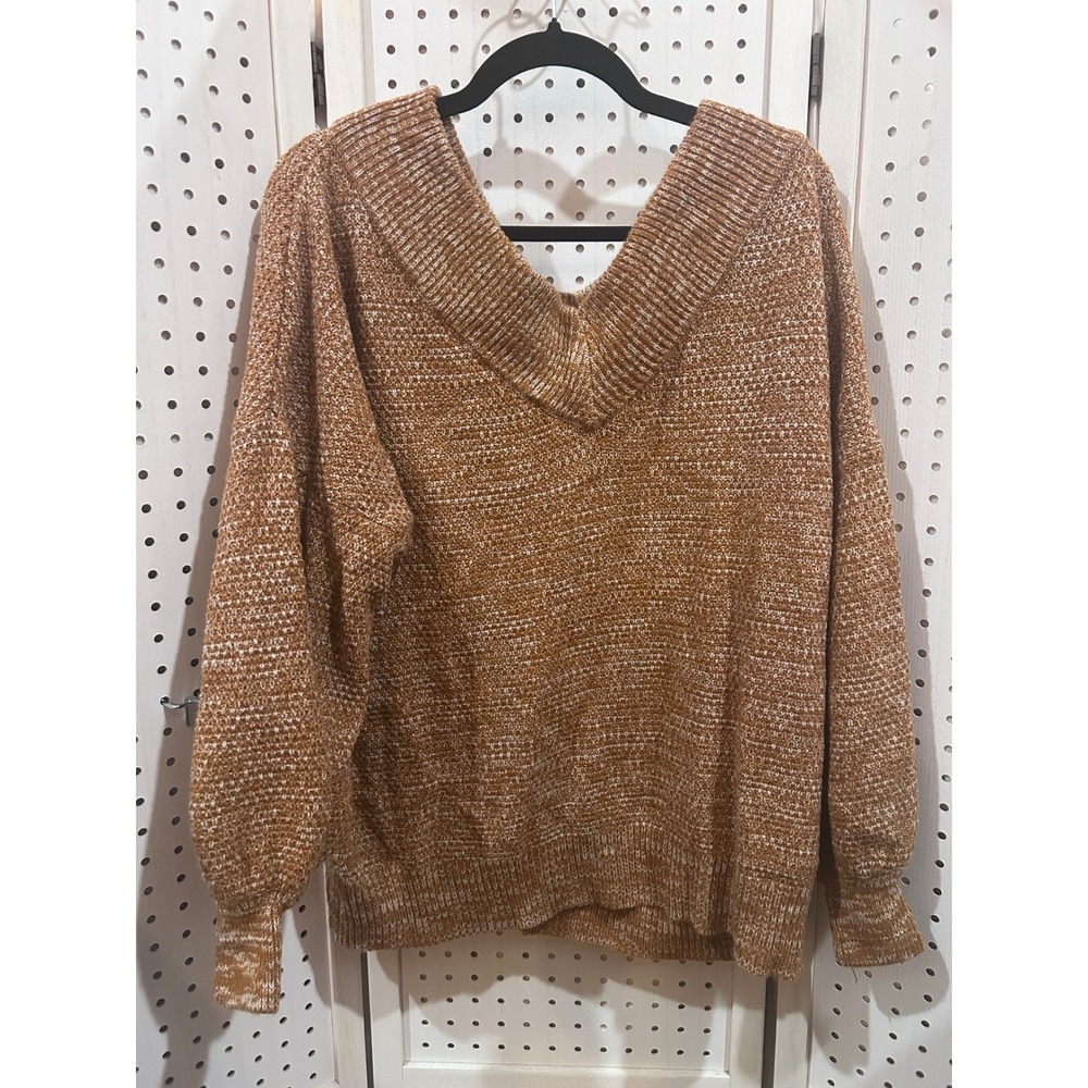 ZENANA Womens L Sweater‎ Brown Marled V Neck Long Sleeve Knit Pullover